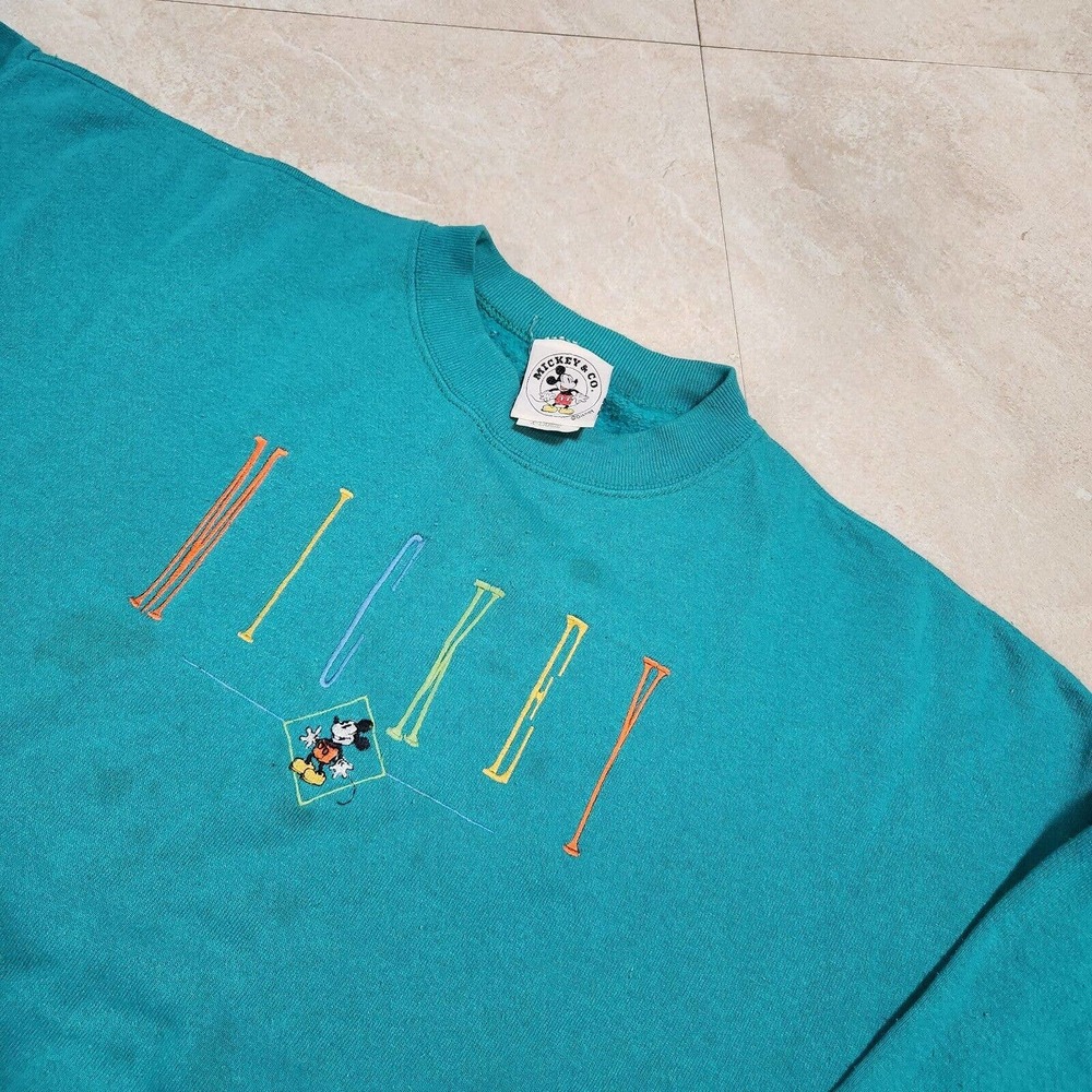 VTG Walt Disney Mickey Mouse Co‎ Turquoise Crewneck Sweatshirt Mens Adult XL USA